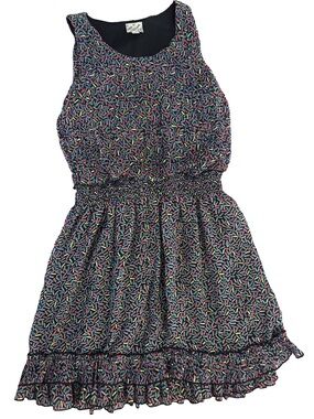 D-Signed Girls Black Dress with Multicolor Confetti Print